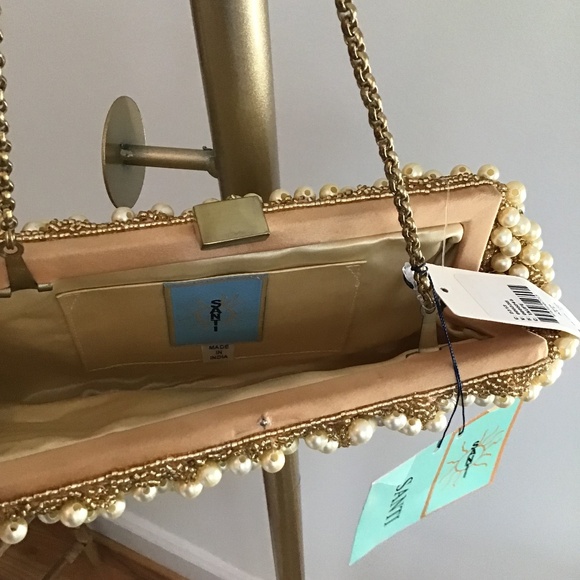 Santi Gemelli Clutch Pearl with Taupe Silk with brass strap - Picture 14 of 16